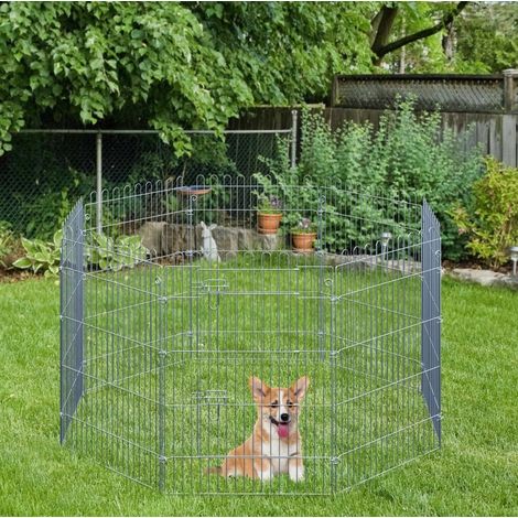 Parque para cachorros de 8 paneles 63 x 91 cm con puerta con cierre, acero plateado DESVIAE (1/5)