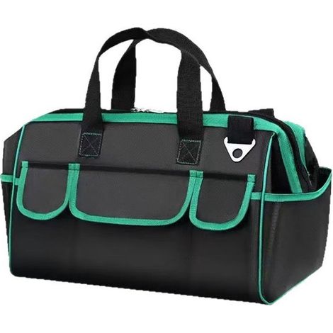 Borsa portautensili grande e robusta con scomparti multipli, tracolla regolabile, cerniera, materiale impermeabile, portatile per elettricisti e (1/4)