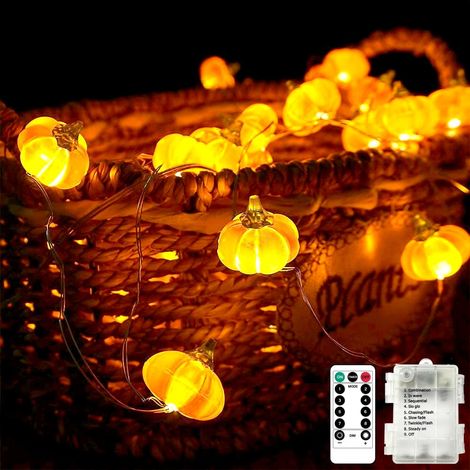 Guirnalda de luces LED 3D con forma de calabaza de 3 m (10 pies) con 30 LED, funciona con pilas, incluye mando a distancia y temporizador, ideal para decoración. (1/5)