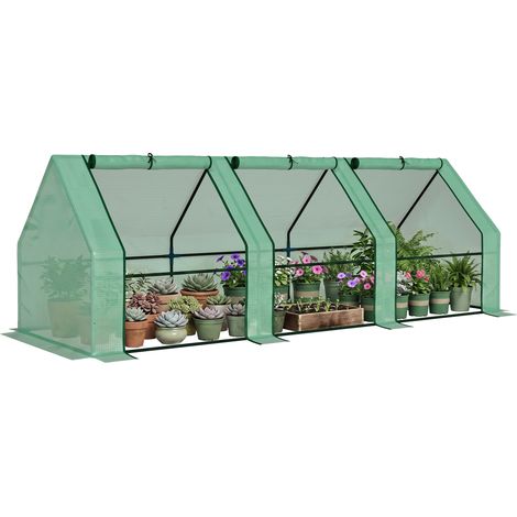 Mini-Tunnelgewächshaus aus Polyethylen, 270 x 90 x 90 cm – Stahlrahmen mit Reißverschlussfenster – Grün