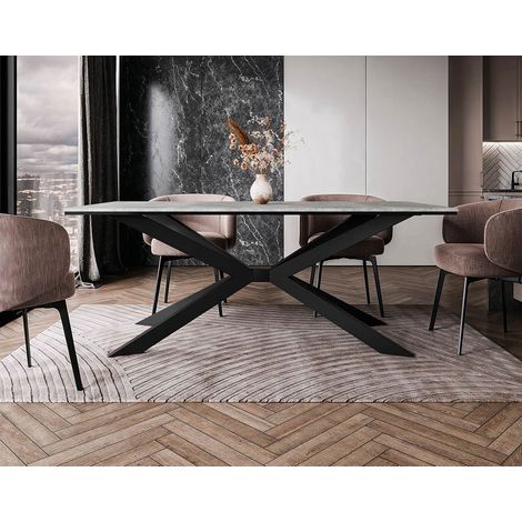 Casey - table à manger - plateau effet béton - pieds en métal - 4 à 8 personnes - gris / noir