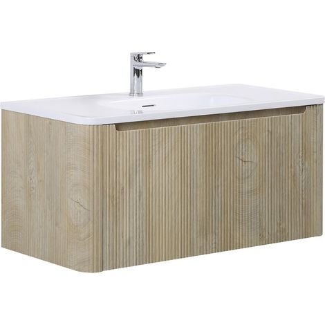 Badplaats Set Mobili Bagno Tundra 100 x 48 cm - Rovere Chiaro - Mobile con Lavabo (1/5)