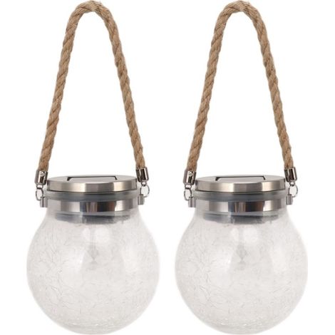 Ball of glass solar waterproof and automatic, lantern LED rotating cracks, for lawn, patio, outdoor, 2 pieces (1/5)
