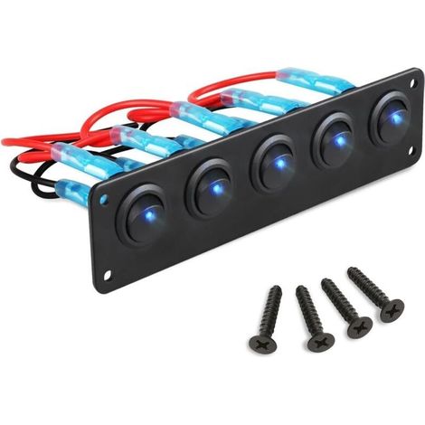Panneau interrupteurs à bascule 5 gangs, étanche, 12V 20A avec LED bleue, panneau de commutation pour voiture, camion et bateau (1/5)