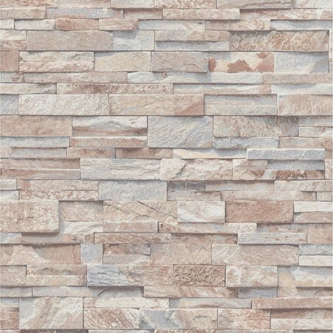 Papier peint vinyle grainé sur intissé motif parement beige – Largeur 53cm – Longueur 10,05m – Bonne résistance à la lumière – Entretien lessivable