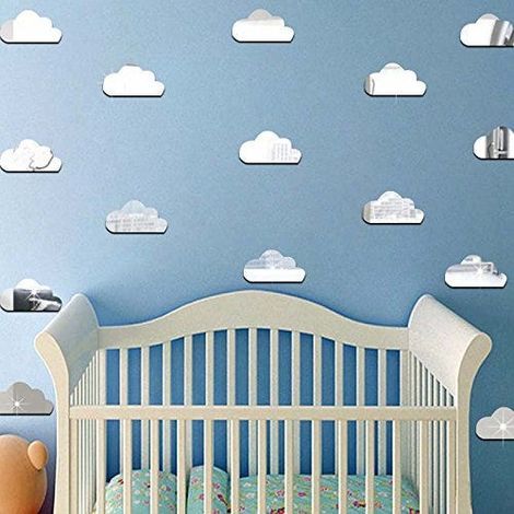 Pack de 10 nuages en papier adhésifs 3D métal argentés - Autocollants stickers adhésifs effet miroir (1/5)