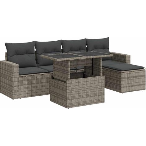 vidaXL Set Divano da Giardino 6 pz con Cuscini Grigio in Polyrattan (1/5)