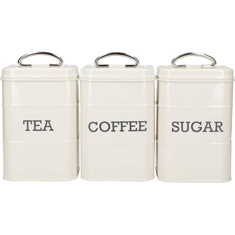 KitchenCraft Living Nostalgia Barattoli per tè, caffè e zucchero in confezione regalo, acciaio, crema antico, set da 3 pezzi (1/4)