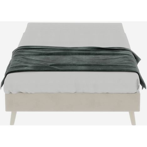 Cadre lit minimaliste 90×200cm beige velours hollandais,base basse,design moderne,sans levage gaz,ni tête de lit ni matelas (1/5)