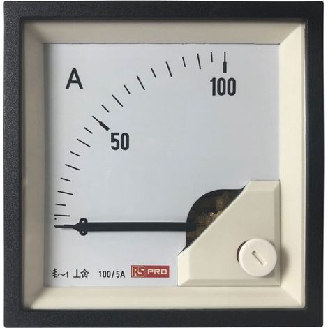 Ampèremètre analogique de panneau V c.a. RS PRO, Echelle 100 (Scle) A, 100/5 (CT) A, 5 (Input) A, 72mm x 72mm ( Prix pour 1 ) (1/3)