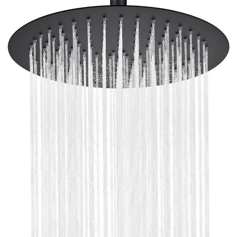 Auralum Pomme de Douche Pluie 8 Pouces (20 x 20 cm) Ronde, Acier Inoxydable, Buses Auto-Nettoyantes Réglables à 360°, Round Black (1/5)