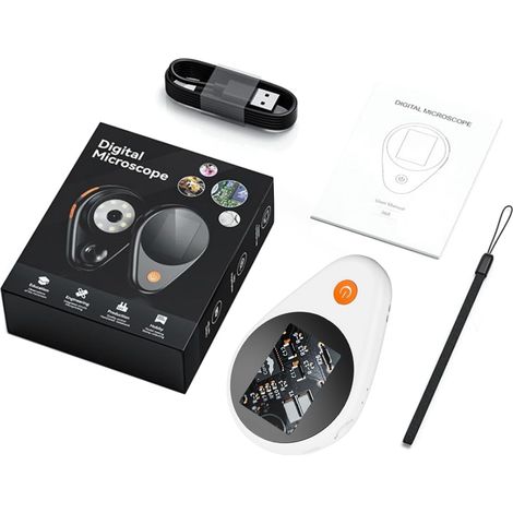 Microscope Numérique, Grossissement 500x Microscope Portable avec Écran IPS 5 cm, 2MP Mise au Point Automatique, 8 Lumières LED, Connexion Type C, Compatible PC, pour Inspection (Blanche) (1/5)
