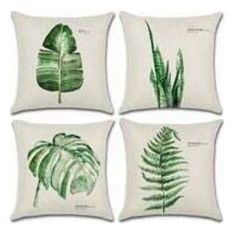 QORVA-Extérieur Housse De Coussin, Lot De 4 Imperméable Feuille Verte Motif Canapé Taie D'oreiller Pour Patio Jardin Salon Chambre Décoration, 45x45cm -A