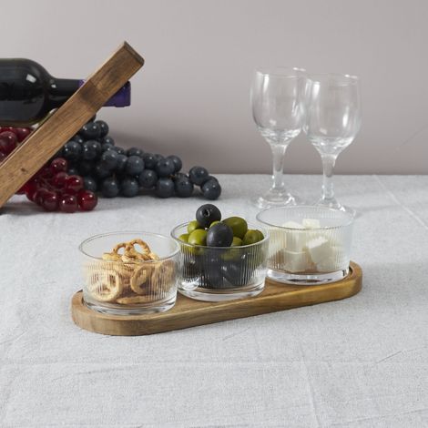 Set Apéritif - Home Deco Factory - Coupelles En Verre - Plateau En Acacia - Marron Et Transparent