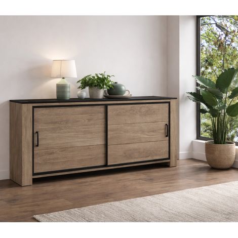 Buffet bas moderne en bois avec portes coulissantes OLIVE (1/5)
