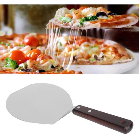 Pizzaspatel aus Edelstahl, Pfannenwender, Kuchenspatel, runder Pizzaspatel mit Holzgriff (1/5)