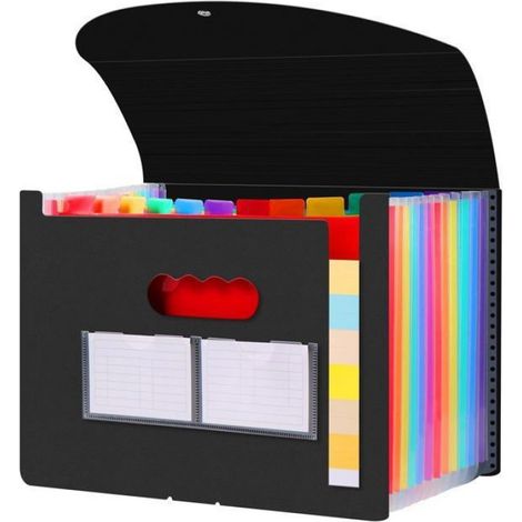 Range Document Bureau, Rangement Papier Administratif, Classeur Trieur 12 Compartiments, Extensible A4 Trieur Document (Noir) (1/4)