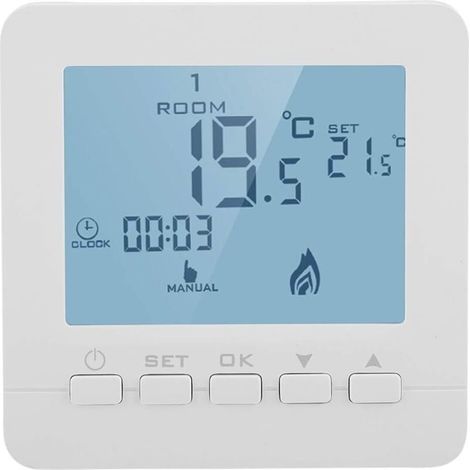 Thermostat de Chauffage Écran LCD Intelligent Régulateur de Température Ambiante Programmable pour Maison Chaudière à Murale au Sol (1/4)