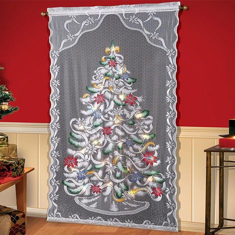 Rideaux de Noël en Dentelle avec Lumières LED, Arbre de Noël, Semi-Opaques pour Salon et Chambre (1/5)