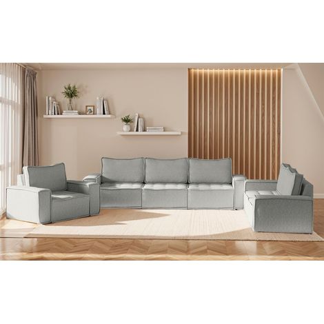 Sofaset Modulsofa-Set 6-teilig SANDE 3-2-1 Stoff Alpine Hellgrau (1/5)