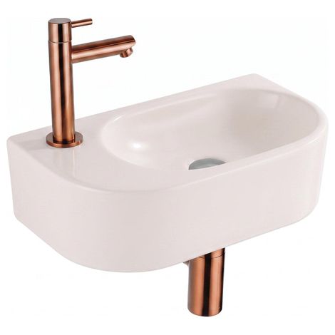 QeramiQ Fuente Lavabo pour WC - 40x22x12 cm - lisse - demi-rond - trou de robinet de Lavabo pour WC a gauche - ceramique - robinet de Lavabo pour WC (1/5)