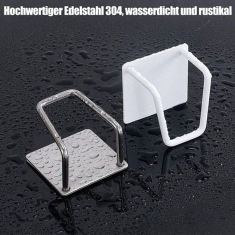 Lot de 4 porte-éponges auto-adhésifs, pour la cuisine, montage sans perçage, en acier inoxydable, antirouille et étanche, argent (1/4)