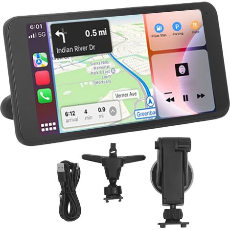 Écran sans fil de voiture 6,5 pouces 1280x720 HD Support d'écran tactile stéréo portable pour Carplay avec commande vocale de navigation GPS Bluetooth (1/5)