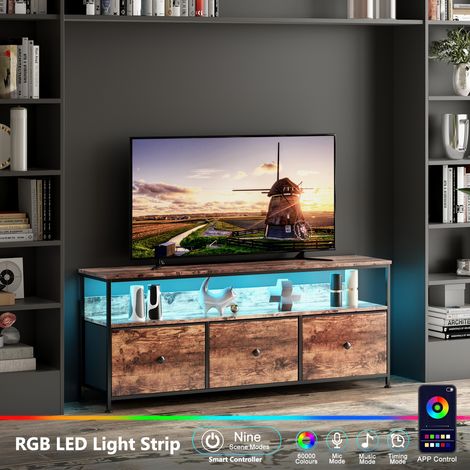 Mobile TV, Mobile TV, Mobile da cucina, Mobile contenitore, Design moderno in Rovere Tigrato con Illuminazione LED Integrata e Cassetti in Tessuto Marrone, Larghezza 137 cm