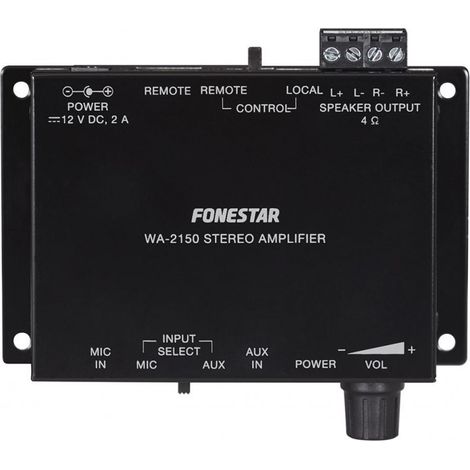 Fonestar WA-2150 - Amplificatore stereo Hi-Fi compatto da installazione in classe D, 2 x 15 W RMS a 4 Ω, 1 ingresso di linea, 1 ingresso microfono, compatibile con un controller a parete. (1/3)