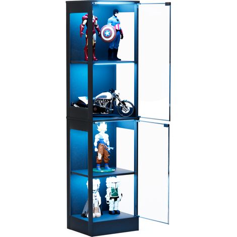 CHICFURN Vitrina de cristal 40x35x165 cm negra con LED, sensor inteligente y almacenamiento (1/5)