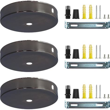 Cache-Cables Plafond - Auvent Rond Métal Noir 100 x 2 mm - Pour Lustre Lampe Suspendue Applique Murale - 3 Pièces (1/5)