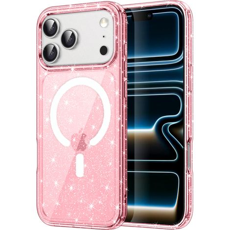 iPhone 17 Pro Hülle, MagSafe-kompatibel, Glitzer, durchscheinendes Rosa (1/5)