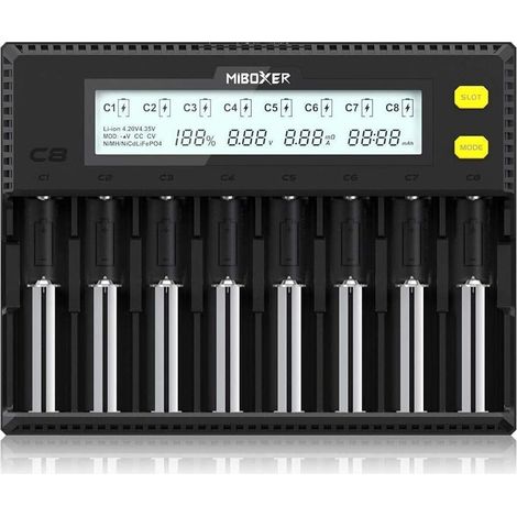 Chargeur de Batterie 18650, Chargeur de Batterie 8 Baies avec Écran LCD Automatique, Charge Rapide Li-ION LiFePO4 Ni-MH Ni-CD AA AAA C 21700 26650 13650 16340 18350 18700 RCR123 (1/5)
