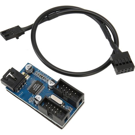 Adaptateur répartiteur/hub d'extension USB 2.0 9 broches pour carte mère (1 vers 2) avec alimentation stable et installation Plug and Play.