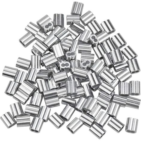 Manchons en Aluminium, Ferrules en Aluminium de Câble Métallique, Clip à Sertir en Aluminium avec Double Embouts pour Câbles Métalliques, Aircraft Câble, Argenté (2 mm / 0,079 pouce)100 Pcs Lefou (1/5)