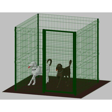 .Recinto-Box Modulare per Cani in Ferro Zincato e Verniciato Verde-con Pali a Interrare - cm 200x200x192h (1/4)