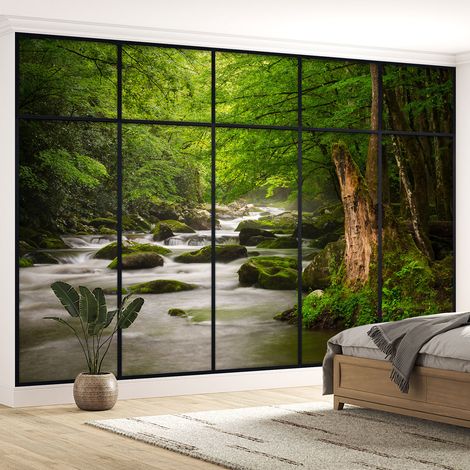 Papier peint panoramique Trompe l'oeil Verrière - Rivière - 340 cm x 215 cm (1/5)