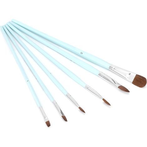 Ensemble de pinceaux en poils de loup de haute qualité (6 pinceaux, tailles simple/double, manche bleu, manche long) YJP007 Pinceaux aquarelle (taille simple, 6 pinceaux) (1/5)