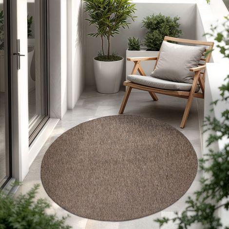 Paco Home In- & Outdoor Teppich Flachgewebe einfarbig modern wetterfest für Terrasse Küche Taupe, 80 cm Rund