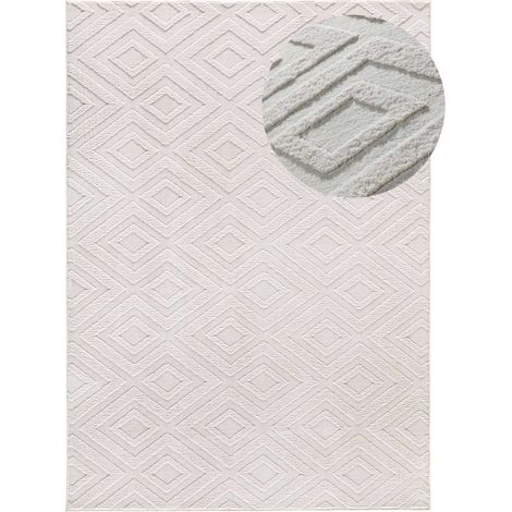 ATTICGO Tapis géometrique avec relief lavable ESTILO 61 Crème 80x150 cm (1/5)