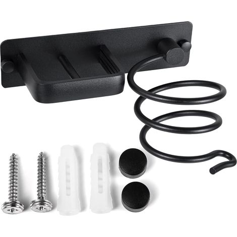 Porte Sèche Cheveux Support de Lisseur en Aluminium avec Range-Câbles Mural Fer à Lisser Brosses à Cheveux pour Organisateur Hôtel de Chambre à Coucher de Salle de Bain Salon de Coiffure Noir