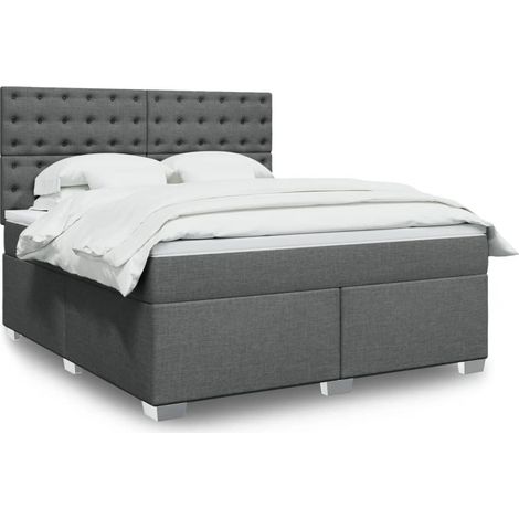 vidaXL Sommier à lattes de lit avec matelas Gris foncé 180x200cm Tissu (1/5)