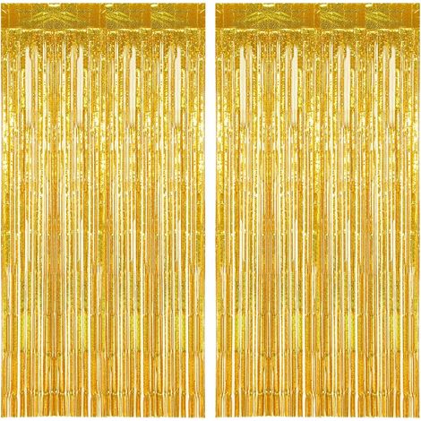 Lot de 2 Rideaux métalliques à Franges dorées pour décoration Murale ou fête d'anniversaire, Noël ou Mariage 1 x 2 m (1/5)