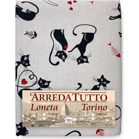 TELO ARREDO copritutto GRAN FOULARD copriletto COPRIDIVANO TESSUTO Dory GATTI gatto NERO 1 PIAZZA (1/5)