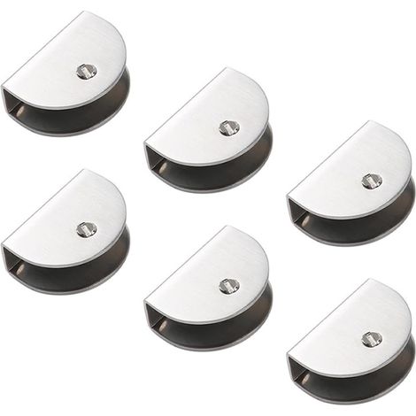 6 Pièces Pince à Verre Acier Inoxydable Support d'Étagère Verre Demi-Rondes Support Tablette Réglable pour Verre de 12 mm d'Épaisseur (1/5)