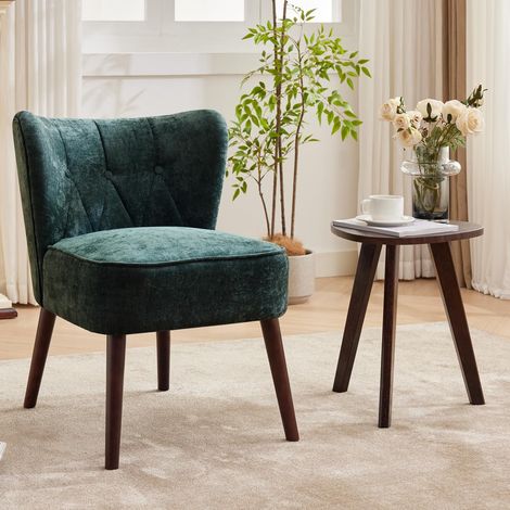 Fauteuil d'appoint sans accoudoirs – Tissu capitonné rembourré – Pieds en bois – 56,5x68x84 cm – Idéal pour salon, chambre et coiffeuse