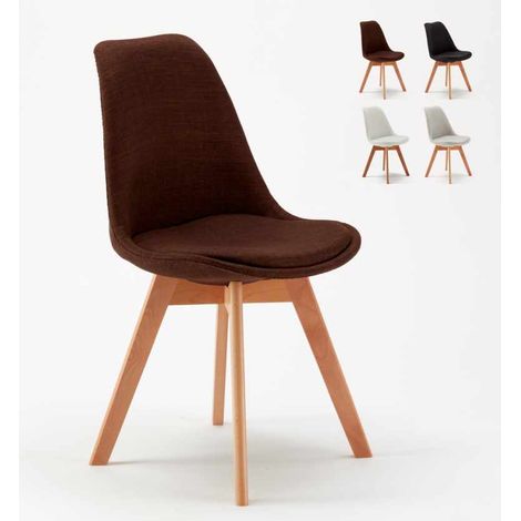 Ahd Amazing Home Design – Chaise scandinave avec coussin rembourré – Coque polypropylène – Base en bois de hêtre – Dossier ergonomique – Hauteur d'assise 48 cm – Marron (1/5)