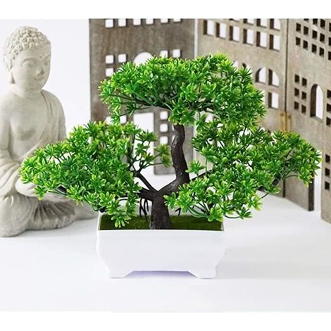 Bonsai Artificiel Realiste, Decoration Interieur et extérieur, Plante en Pot, Maison, Chambre Bureau 23x16cm Plante Verte