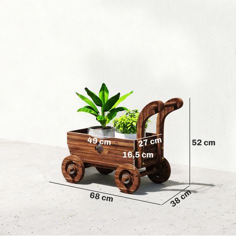 Carré de jardin surélevé en bois, en forme de chariot, avec 4 roues et poignée, dimensions : 68 x 38 x 52 cm (1/5)
