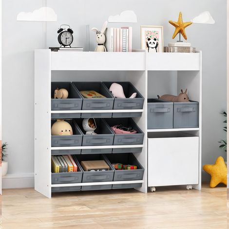 Meuble de rangement enfant blanc avec 11 bacs en tissu et weiß (1/5)